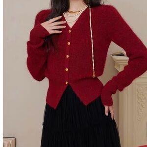 Brand new red French style cardigan sweater
